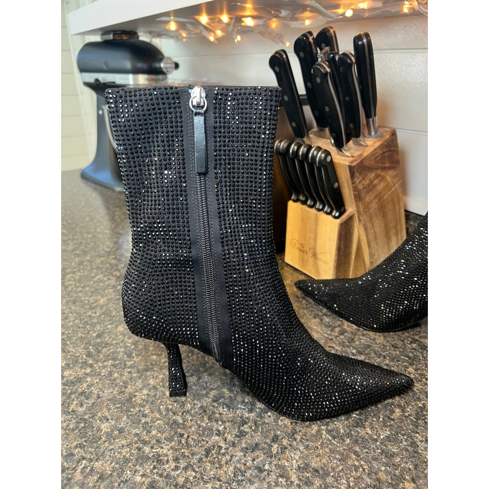 ZARA Black Rhinestone Kitten Heeled Boots - Picture 9 of 9